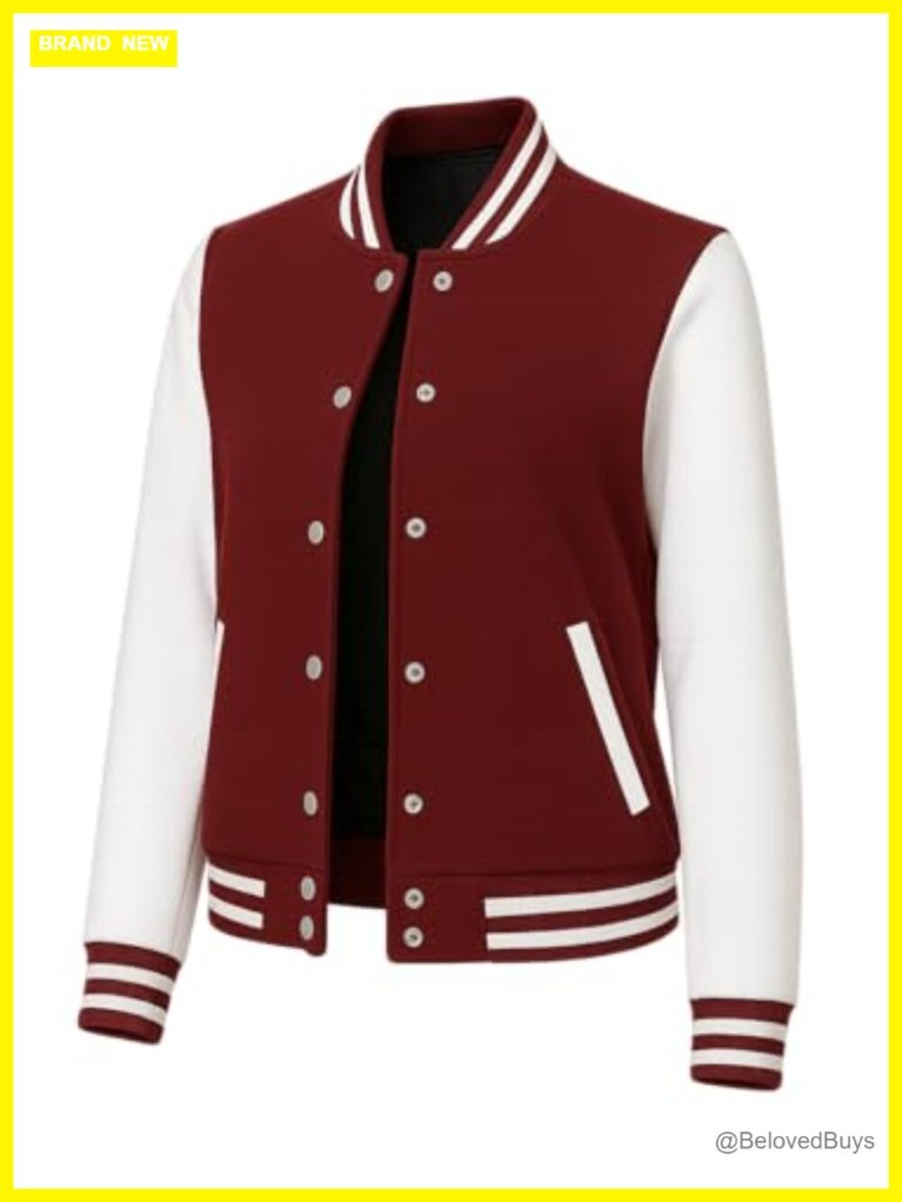 Fleece Varsity Bomber Jacket Snap Button Baseball Style Slim Fit Women